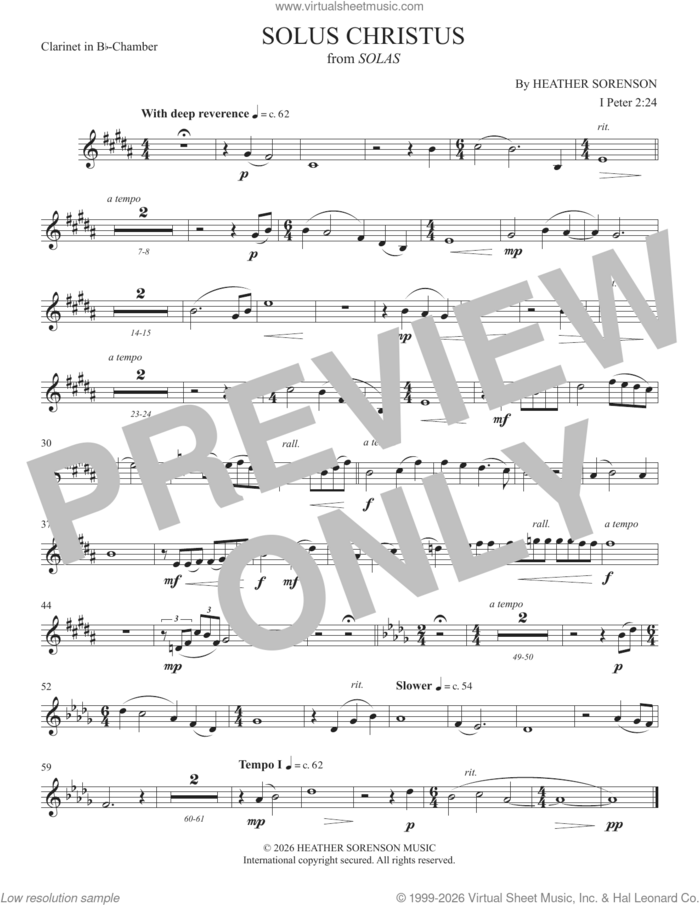 Solus Christus (from Solas) sheet music for orchestra/band (Bb clarinet) by Heather Sorenson and 1 Peter 2:24, intermediate skill level