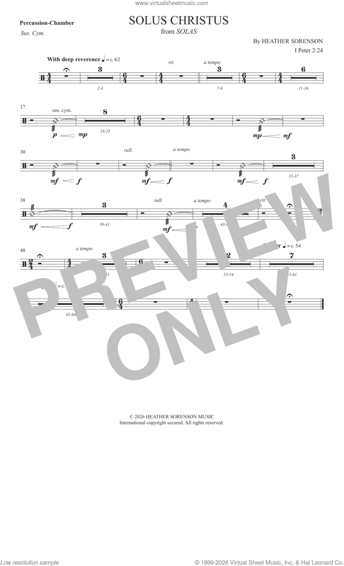 Solus Christus (from Solas) sheet music for orchestra/band (percussion) by Heather Sorenson and 1 Peter 2:24, intermediate skill level