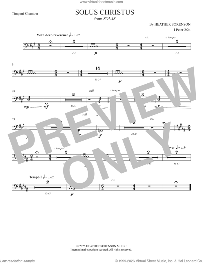 Solus Christus (from Solas) sheet music for orchestra/band (timpani) by Heather Sorenson and 1 Peter 2:24, intermediate skill level