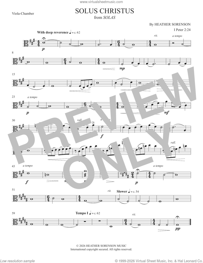 Solus Christus (from Solas) sheet music for orchestra/band (viola) by Heather Sorenson and 1 Peter 2:24, intermediate skill level