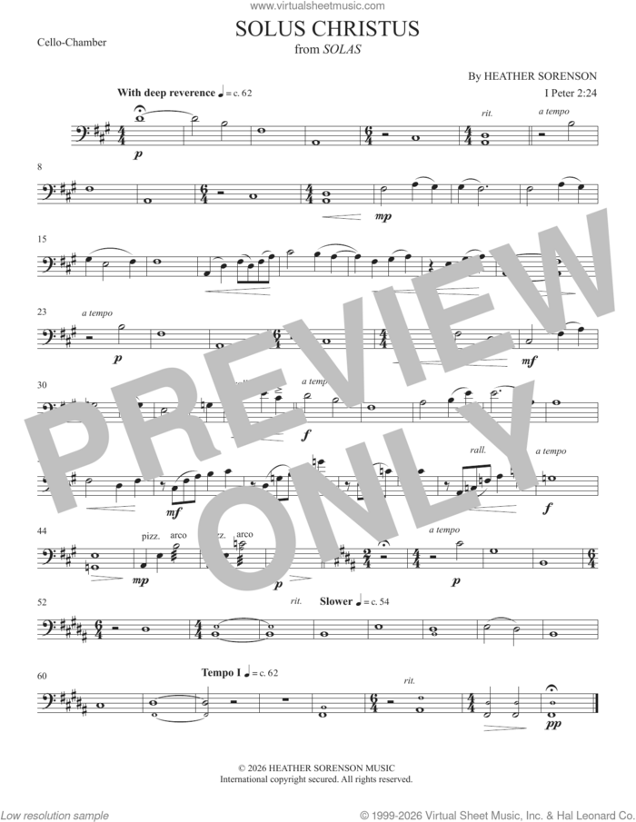 Solus Christus (from Solas) sheet music for orchestra/band (cello) by Heather Sorenson and 1 Peter 2:24, intermediate skill level