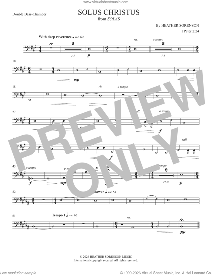 Solus Christus (from Solas) sheet music for orchestra/band (double bass) by Heather Sorenson and 1 Peter 2:24, intermediate skill level
