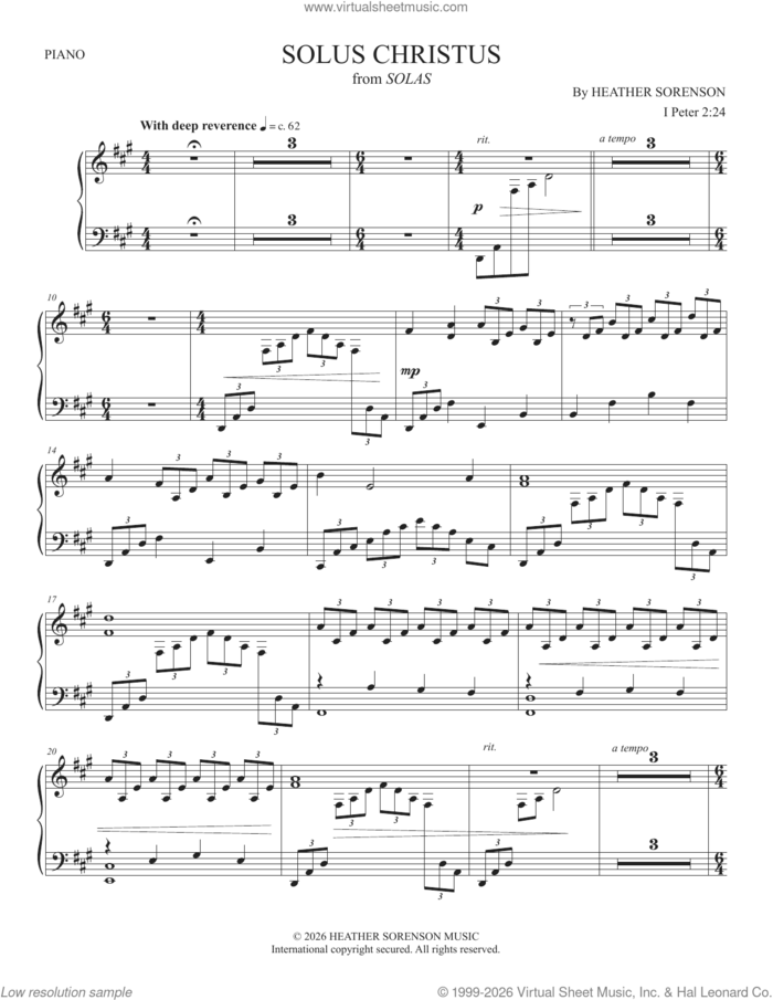 Solus Christus (from Solas) sheet music for orchestra/band (piano) by Heather Sorenson and 1 Peter 2:24, intermediate skill level