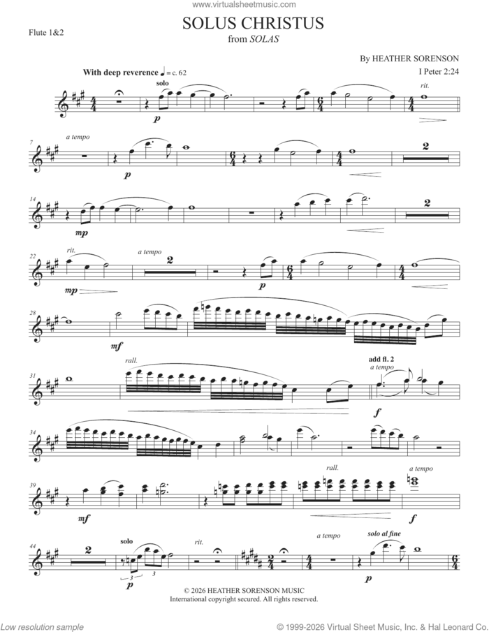 Solus Christus (from Solas) sheet music for orchestra/band (flute 1 and 2) by Heather Sorenson and 1 Peter 2:24, intermediate skill level