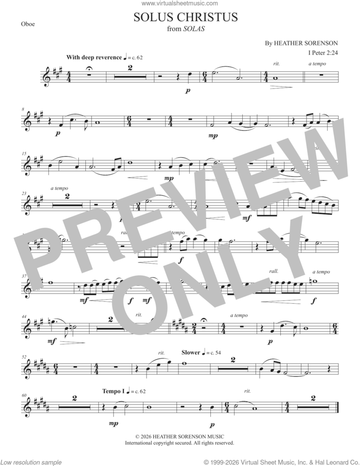 Solus Christus (from Solas) sheet music for orchestra/band (oboe) by Heather Sorenson and 1 Peter 2:24, intermediate skill level