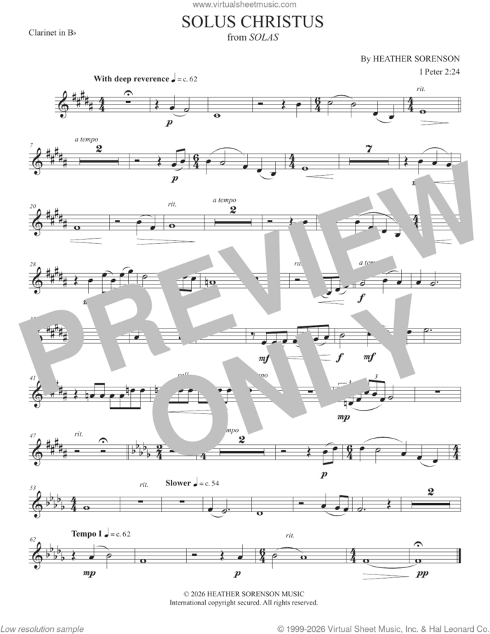 Solus Christus (from Solas) sheet music for orchestra/band (clarinet in Bb) by Heather Sorenson and 1 Peter 2:24, intermediate skill level