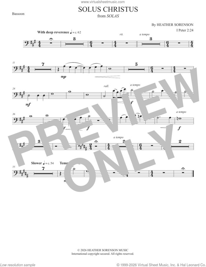 Solus Christus (from Solas) sheet music for orchestra/band (bassoon) by Heather Sorenson and 1 Peter 2:24, intermediate skill level