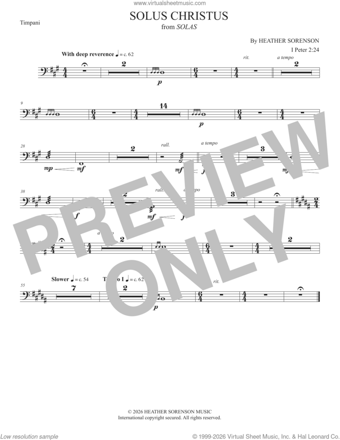 Solus Christus (from Solas) sheet music for orchestra/band (timpani) by Heather Sorenson and 1 Peter 2:24, intermediate skill level
