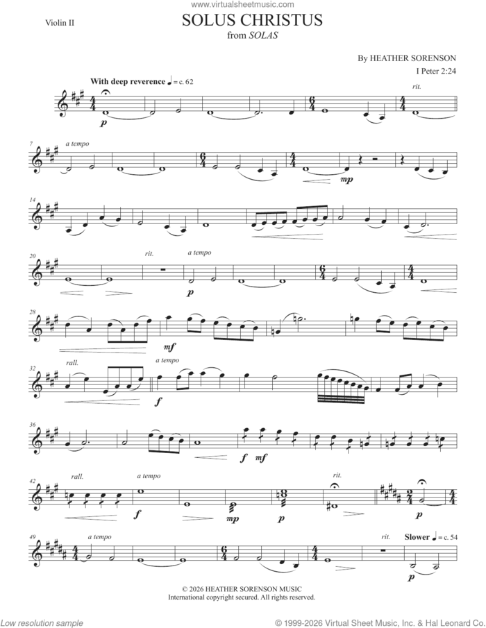 Solus Christus (from Solas) sheet music for orchestra/band (violin 2) by Heather Sorenson and 1 Peter 2:24, intermediate skill level