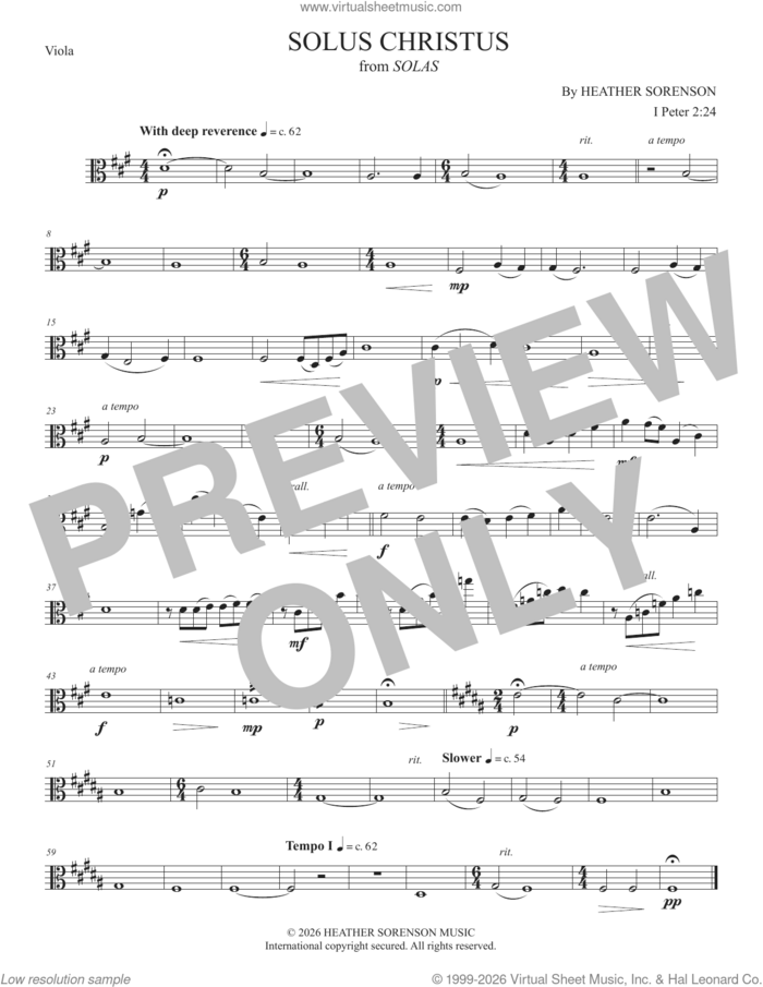 Solus Christus (from Solas) sheet music for orchestra/band (viola) by Heather Sorenson and 1 Peter 2:24, intermediate skill level