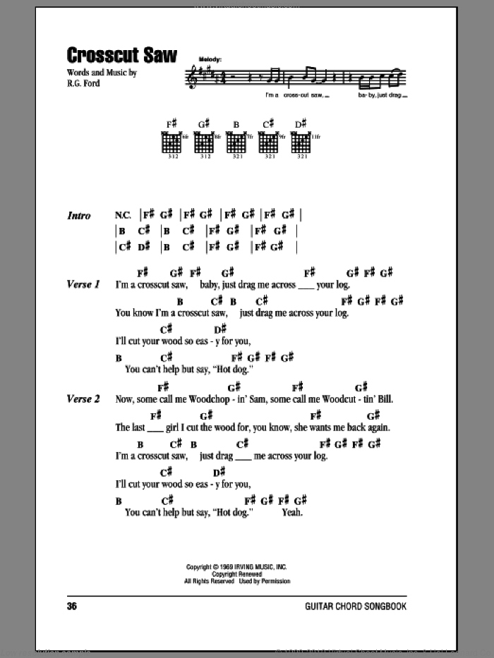 Crosscut Saw sheet music for guitar (chords) by Eric Clapton and Robben Ford, intermediate skill level