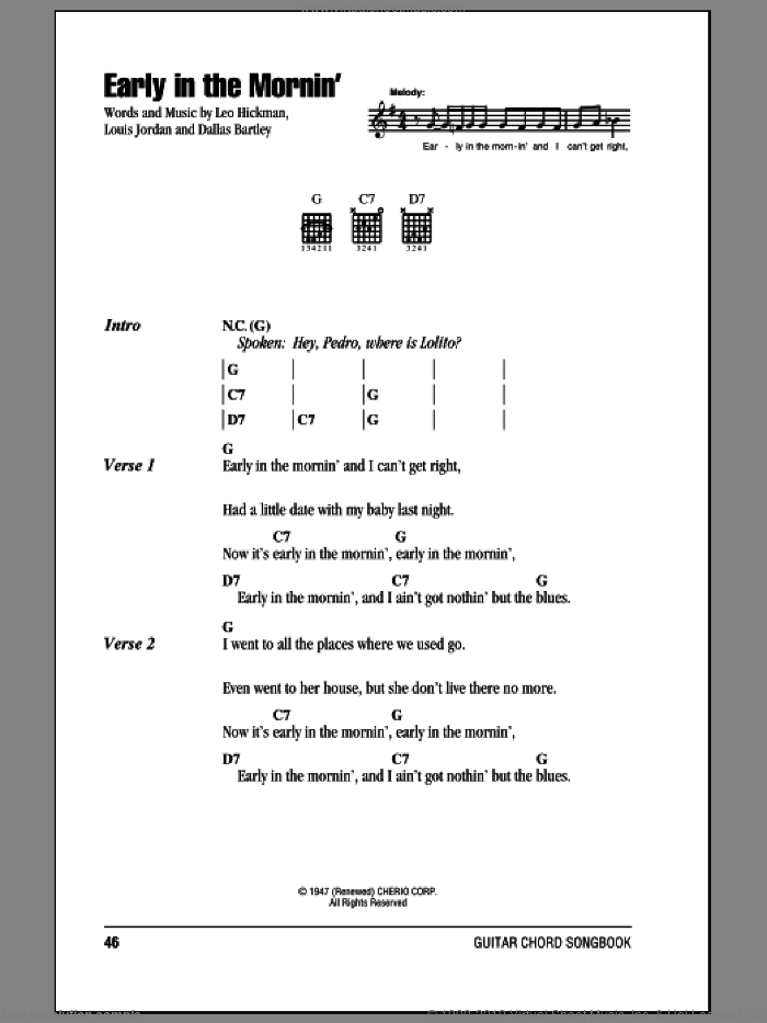Early In The Mornin' sheet music for guitar (chords) by Buddy Guy, Dallas Bartley, Leo Hickman and Louis Jordan, intermediate skill level