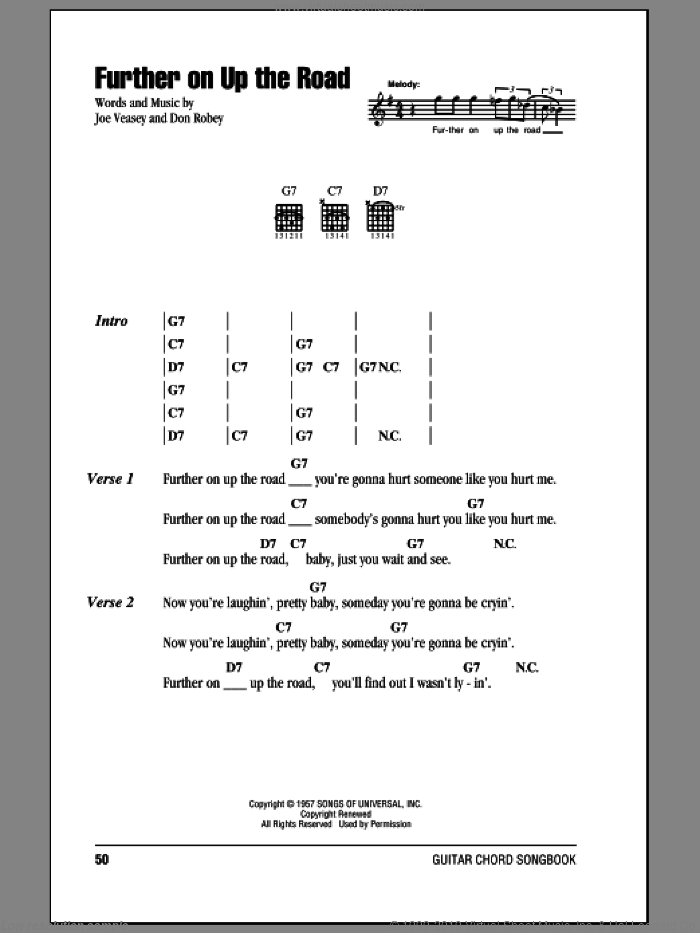 Further On Up The Road sheet music for guitar (chords) by Eric Clapton, Don Robey and Joe Veasey, intermediate skill level