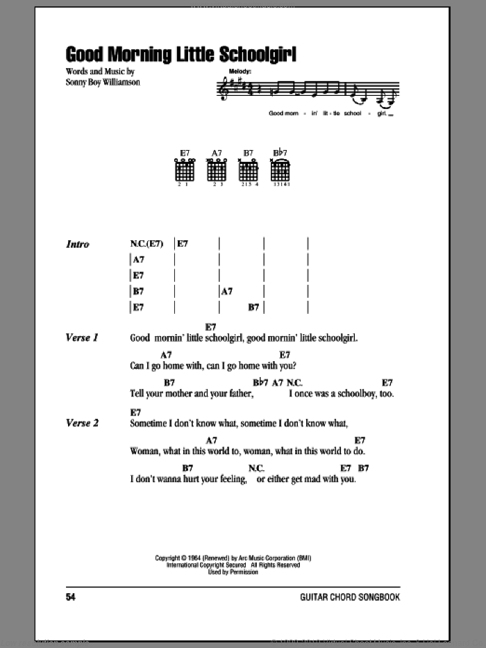 Good Morning Little Schoolgirl sheet music for guitar (chords) by Johnny Winter, Eric Clapton and Willie Williamson, intermediate skill level