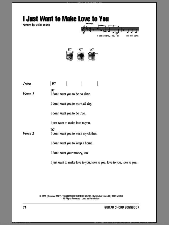 I Just Want To Make Love To You sheet music for guitar (chords) by Foghat and Willie Dixon, intermediate skill level
