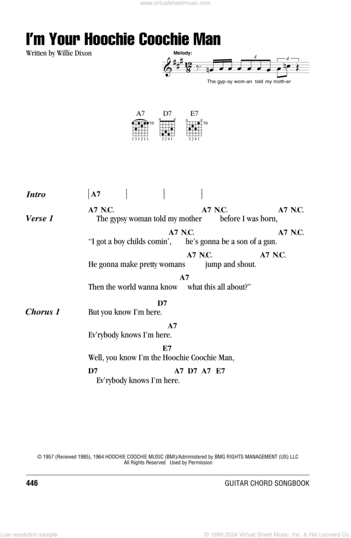 I'm Your Hoochie Coochie Man sheet music for guitar (chords) by Muddy Waters, Jimi Hendrix and Willie Dixon, intermediate skill level