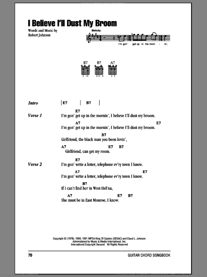 I Believe I'll Dust My Broom sheet music for guitar (chords) by Robert Johnson, intermediate skill level
