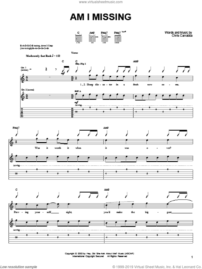 Am I Missing sheet music for guitar (tablature) by Dashboard Confessional and Chris Carrabba, intermediate skill level