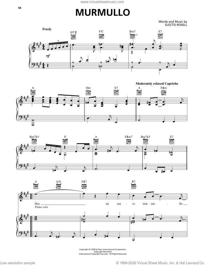Murmullo sheet music for voice, piano or guitar by Buena Vista Social Club and Electo Rosell, intermediate skill level