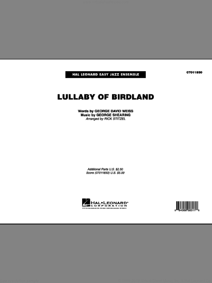 Lullaby Of Birdland (COMPLETE) sheet music for jazz band by George David Weiss, George Shearing and Rick Stitzel, intermediate skill level