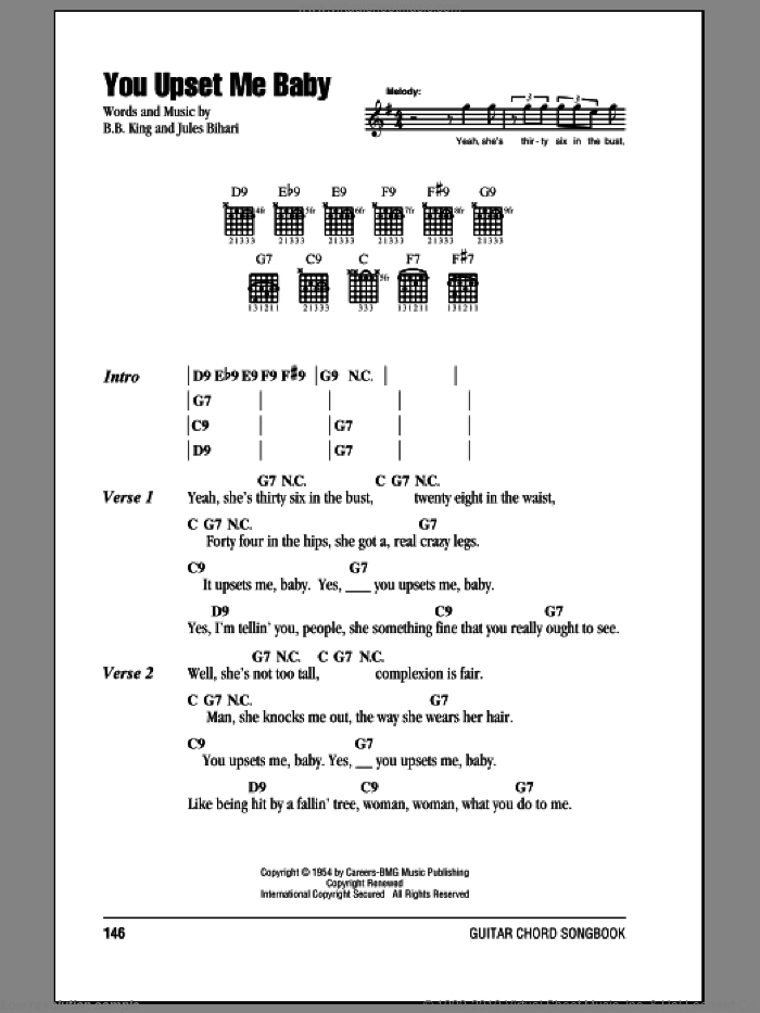 You Upset Me Baby sheet music for guitar (chords) by B.B. King and Jules Bihari, intermediate skill level
