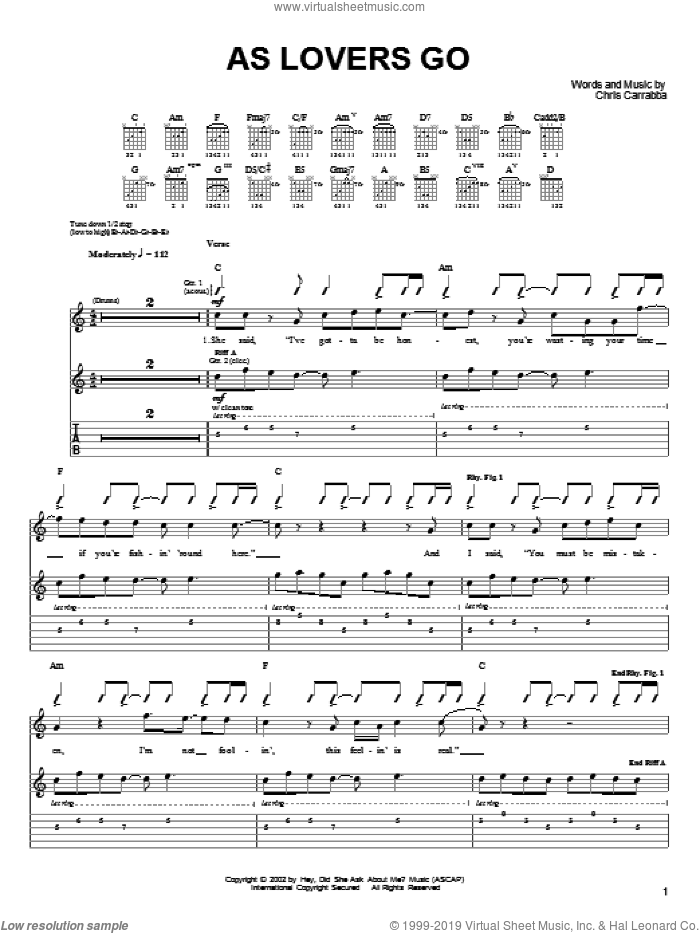 As Lovers Go sheet music for guitar (tablature) by Dashboard Confessional and Chris Carrabba, intermediate skill level