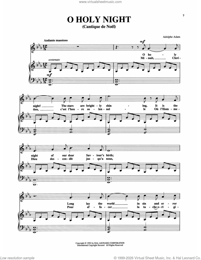 O Holy Night sheet music for voice and piano (High Voice) by John S. Dwight (trans.), Adolphe Adam and Placide Cappeau  (French), intermediate skill level