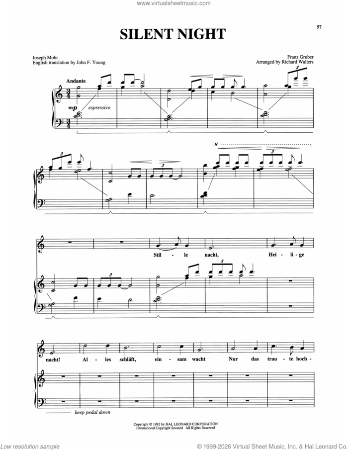 Silent Night sheet music for voice and piano (High Voice) by Susan Boyle, Franz Gruber, John F. Young and Joseph Mohr, intermediate skill level