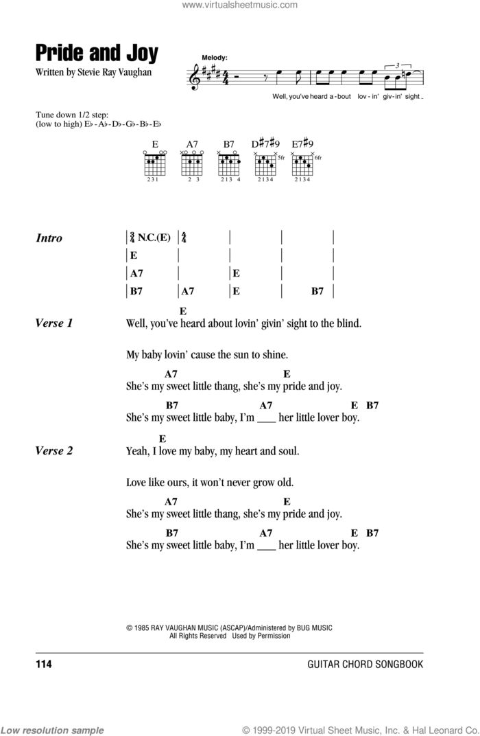 Pride And Joy sheet music for guitar (chords) by Stevie Ray Vaughan, intermediate skill level