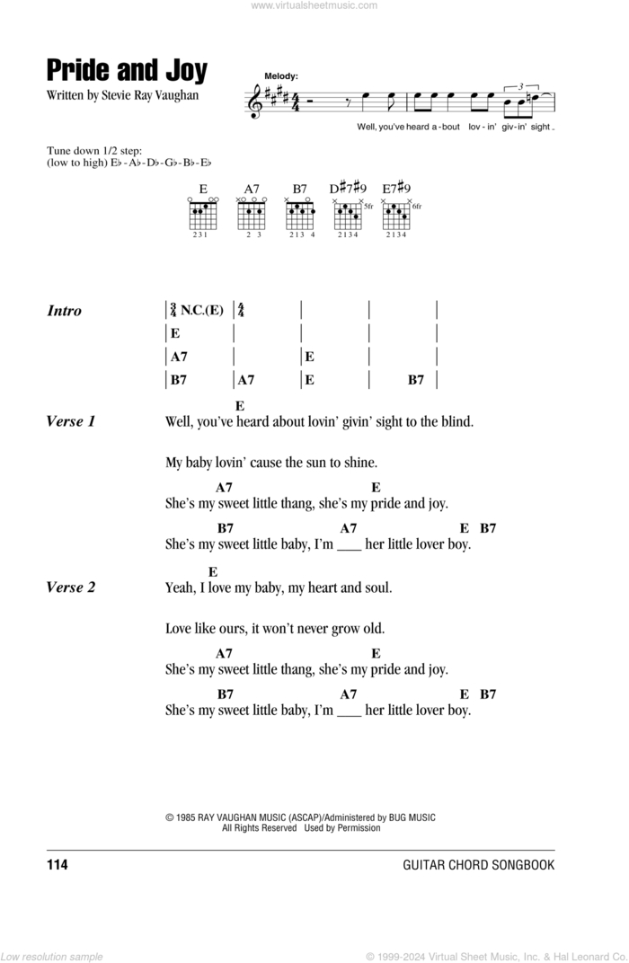 Pride And Joy sheet music for guitar (chords) by Stevie Ray Vaughan, intermediate skill level