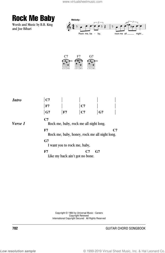 Rock Me Baby sheet music for guitar (chords) by B.B. King, Johnny Winter and Joe Bihari, intermediate skill level
