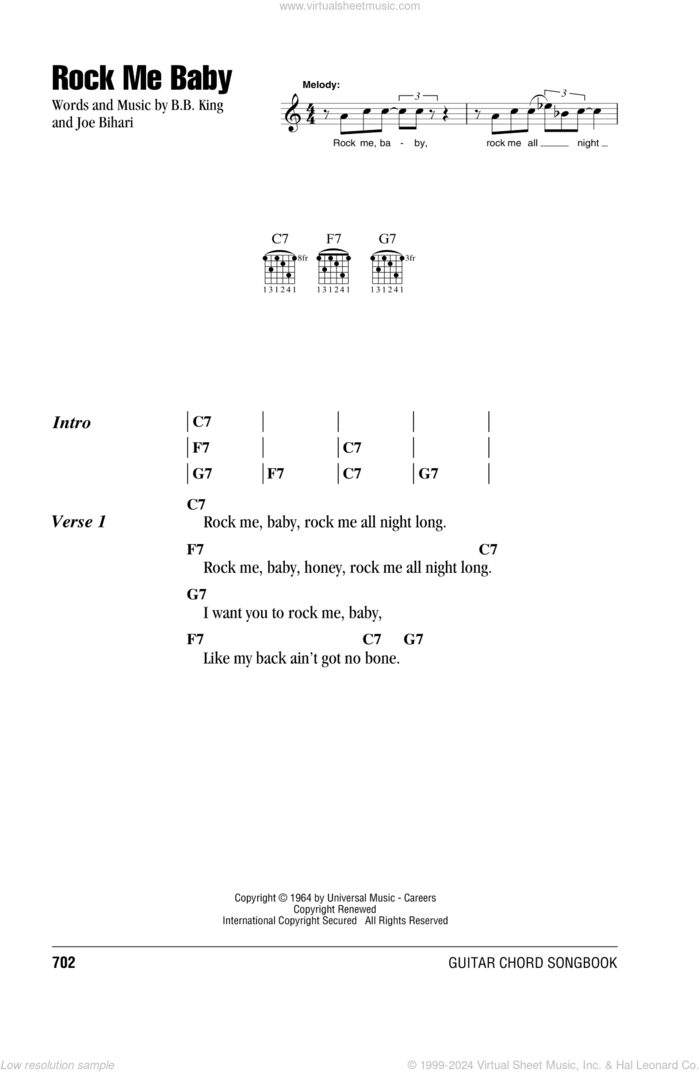 Rock Me Baby sheet music for guitar (chords) by B.B. King, Johnny Winter and Joe Bihari, intermediate skill level