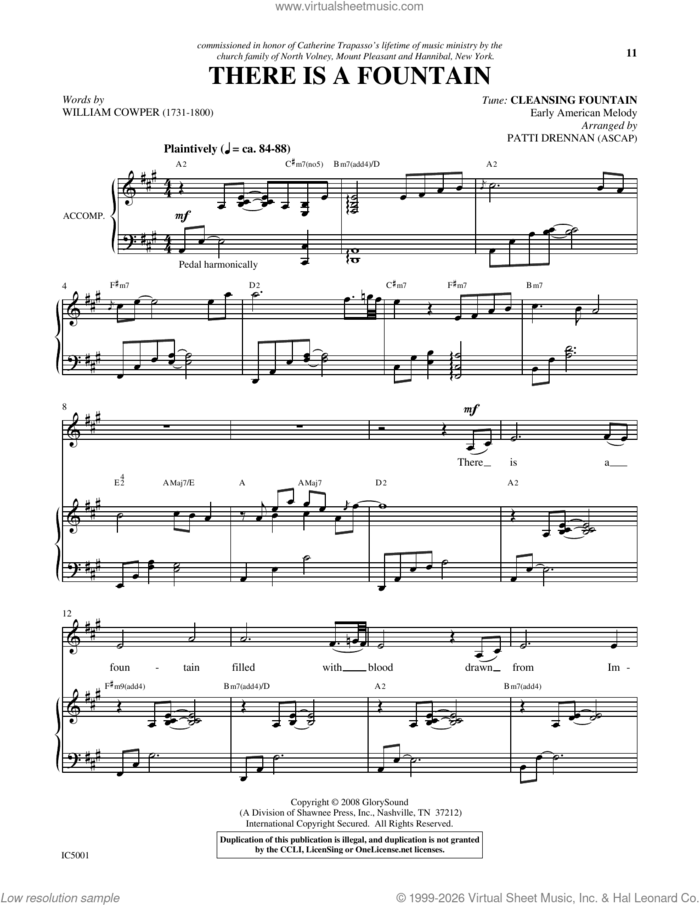 There Is A Fountain sheet music for voice and piano by William Cowper, Patti Drennan and Miscellaneous, intermediate skill level