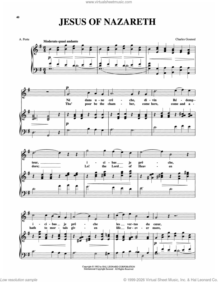 Jesus Of Nazareth sheet music for voice and piano (High Voice) by Charles Gounod, classical score, intermediate skill level