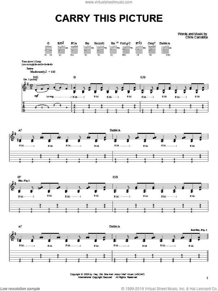 Carry This Picture sheet music for guitar (tablature) by Dashboard Confessional and Chris Carrabba, intermediate skill level