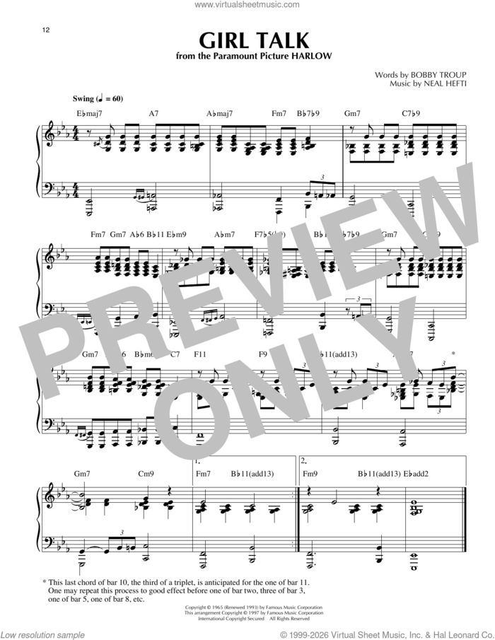 Girl Talk (arr. Thomas Coppola) sheet music for piano solo by Bobby Troup, Thomas Coppola and Neal Hefti, intermediate skill level