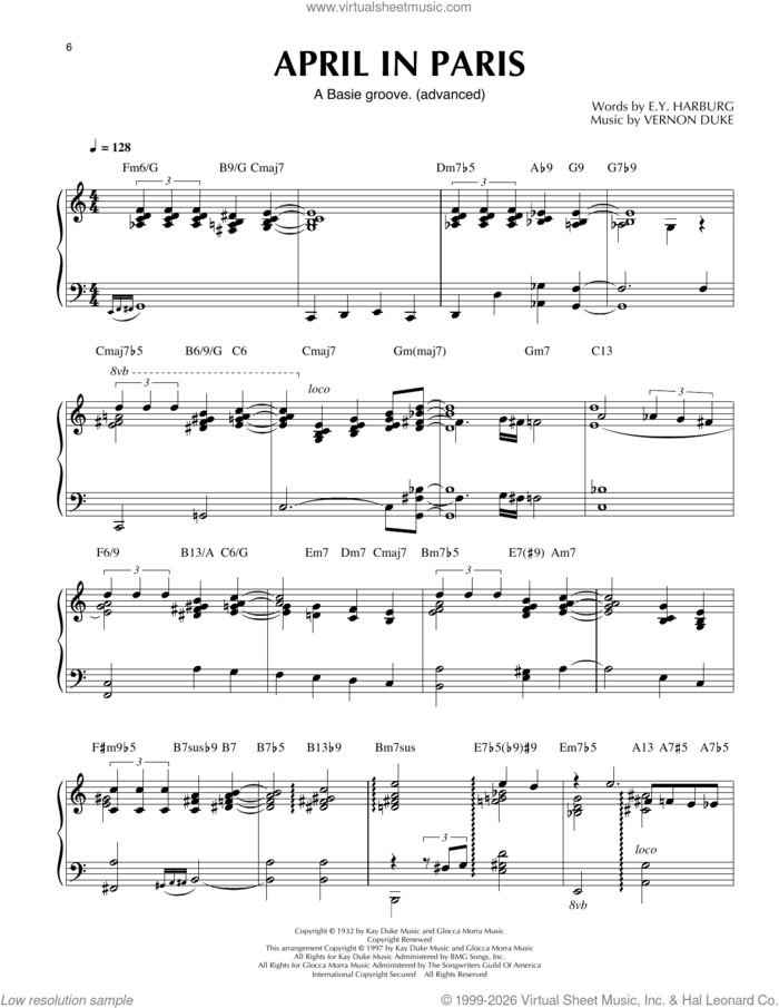 April In Paris (arr. Thomas Coppola) sheet music for piano solo by Count Basie, Thomas Coppola, E.Y. Harburg and Vernon Duke, intermediate skill level