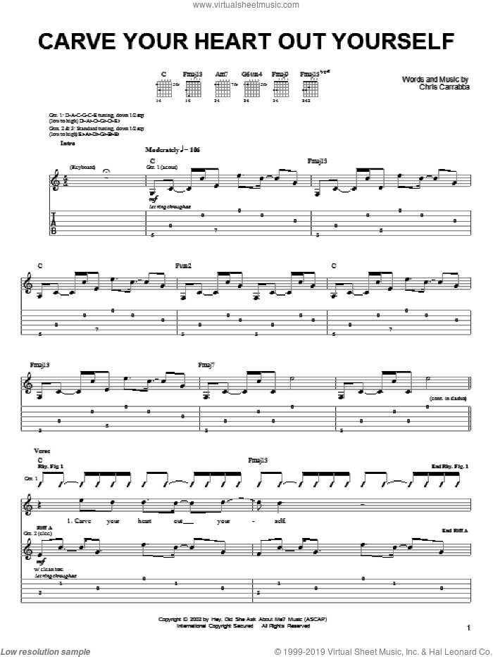 Carve Your Heart Out Yourself sheet music for guitar (tablature) by Dashboard Confessional and Chris Carrabba, intermediate skill level