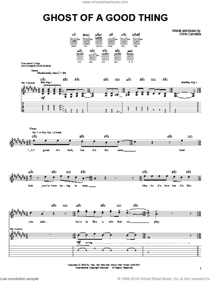 Ghost Of A Good Thing sheet music for guitar (tablature) by Dashboard Confessional and Chris Carrabba, intermediate skill level
