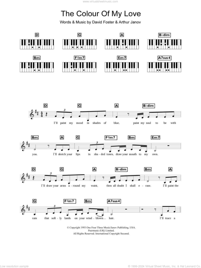 The Colour Of My Love sheet music for piano solo (chords, lyrics, melody) by Celine Dion, Arthur Janov and David Foster, intermediate piano (chords, lyrics, melody)