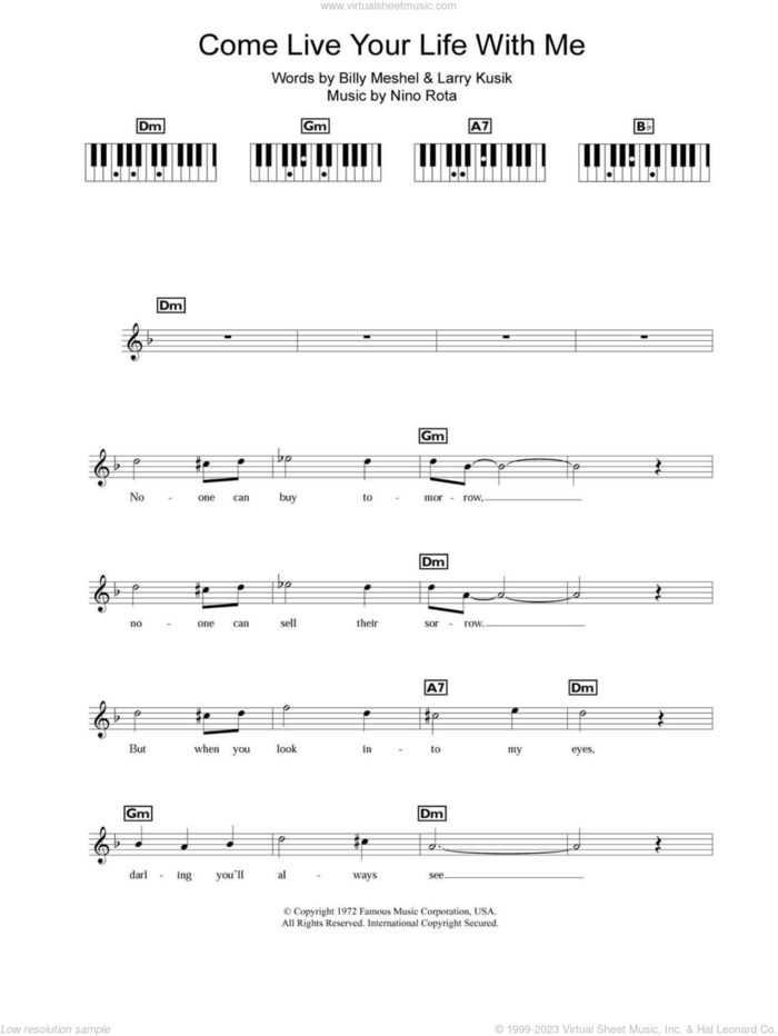 Come Live Your Life With Me (The Godfather Waltz) sheet music for piano solo (chords, lyrics, melody) by Nino Rota, Peter Cincotti, Billy Meshel and Larry Kusik, intermediate piano (chords, lyrics, melody)