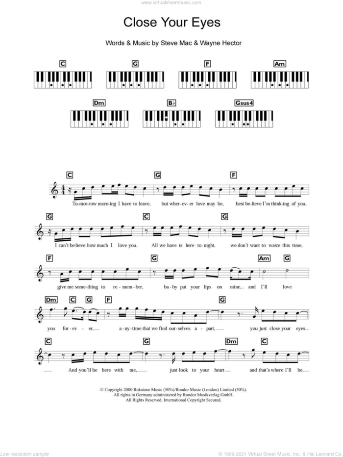 Close Your Eyes sheet music for piano solo (chords, lyrics, melody) by Westlife, Steve Mac and Wayne Hector, intermediate piano (chords, lyrics, melody)