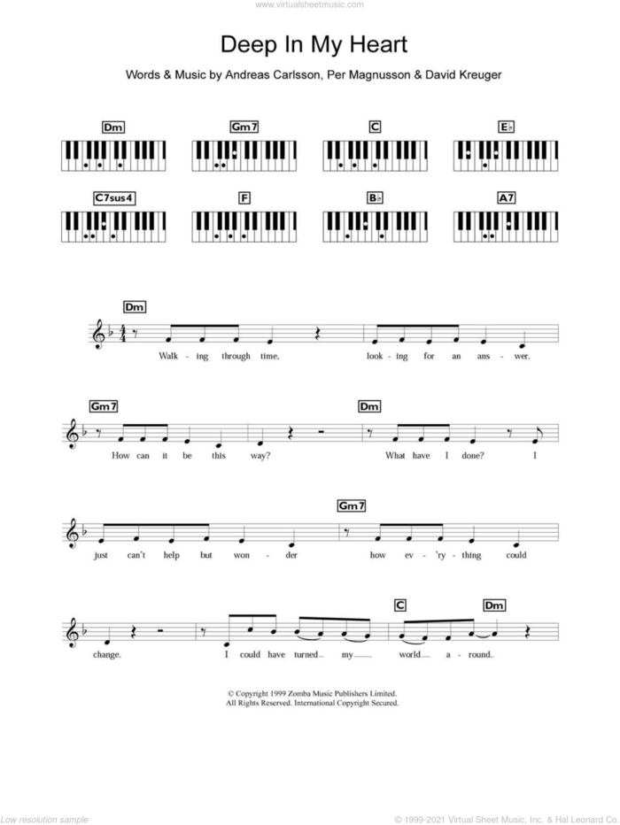 Deep In My Heart sheet music for piano solo (chords, lyrics, melody) by Britney Spears, Andreas Carlsson, David Kreuger and Per Magnusson, intermediate piano (chords, lyrics, melody)