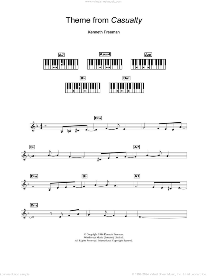 Theme from Casualty sheet music for piano solo (chords, lyrics, melody) by Kenneth Freeman, intermediate piano (chords, lyrics, melody)