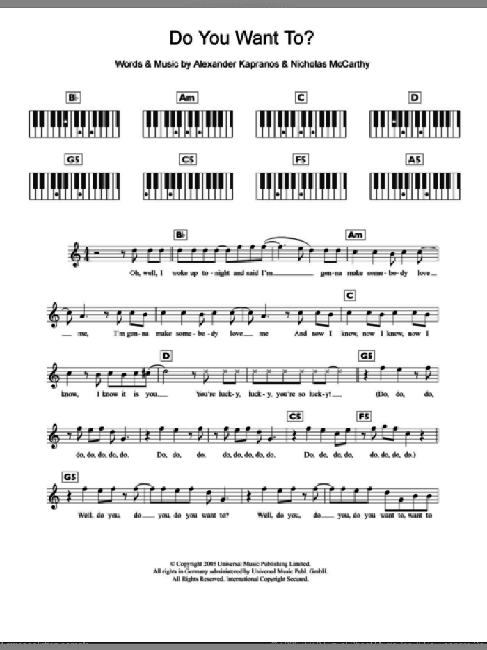 Do You Want To sheet music for piano solo (chords, lyrics, melody) by Franz Ferdinand, Alexander Kapranos and Nicholas McCarthy, intermediate piano (chords, lyrics, melody)