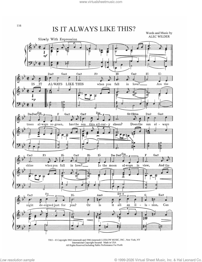 Is It Always Like This? sheet music for voice, piano or guitar by Alec Wilder and William Engvick, intermediate skill level