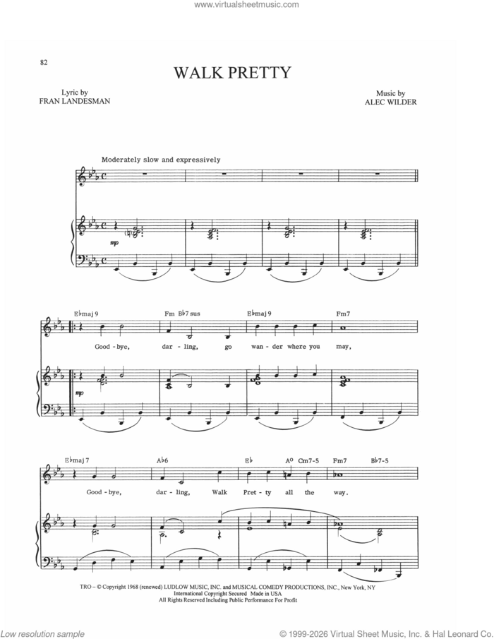 Walk Pretty sheet music for voice, piano or guitar by Alec Wilder, William Engvick and Fran Landesman, intermediate skill level