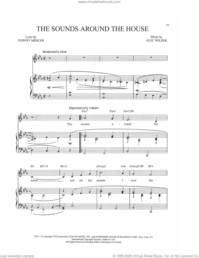 The Sounds Around The House sheet music for voice, piano or guitar by Alec Wilder, William Engvick and Johnny Mercer, intermediate skill level