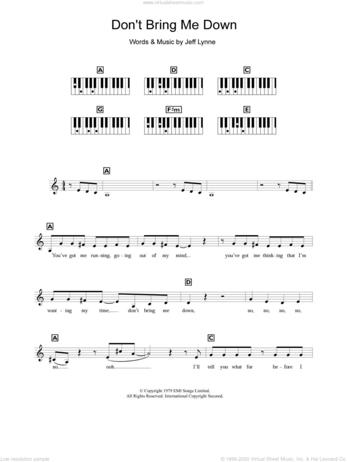 Don't Bring Me Down sheet music for piano solo (chords, lyrics, melody) by Electric Light Orchestra and Jeff Lynne, intermediate piano (chords, lyrics, melody)