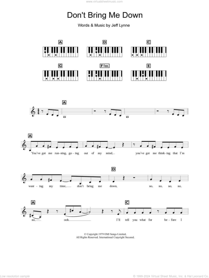 Don't Bring Me Down sheet music for piano solo (chords, lyrics, melody) by Electric Light Orchestra and Jeff Lynne, intermediate piano (chords, lyrics, melody)